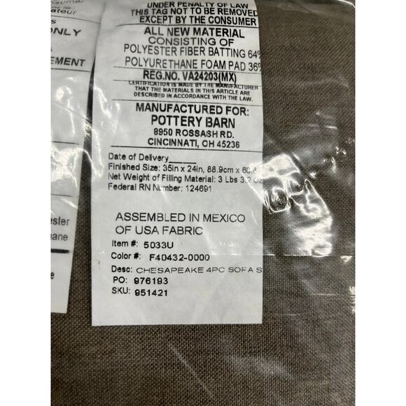 Pottery Barn Outdoor CUSHION Chesapeake Double Piped Zipper 5033u Gray / Sand - Picture 3 of 5